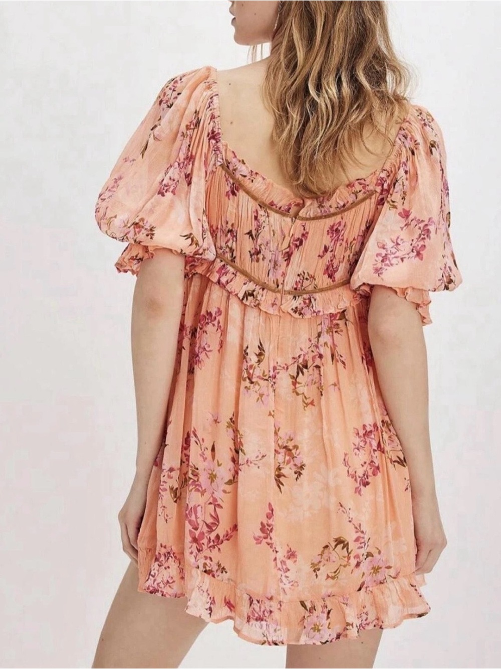 Peach Floral Ruffle Mini Dress - Picture 2 of 5